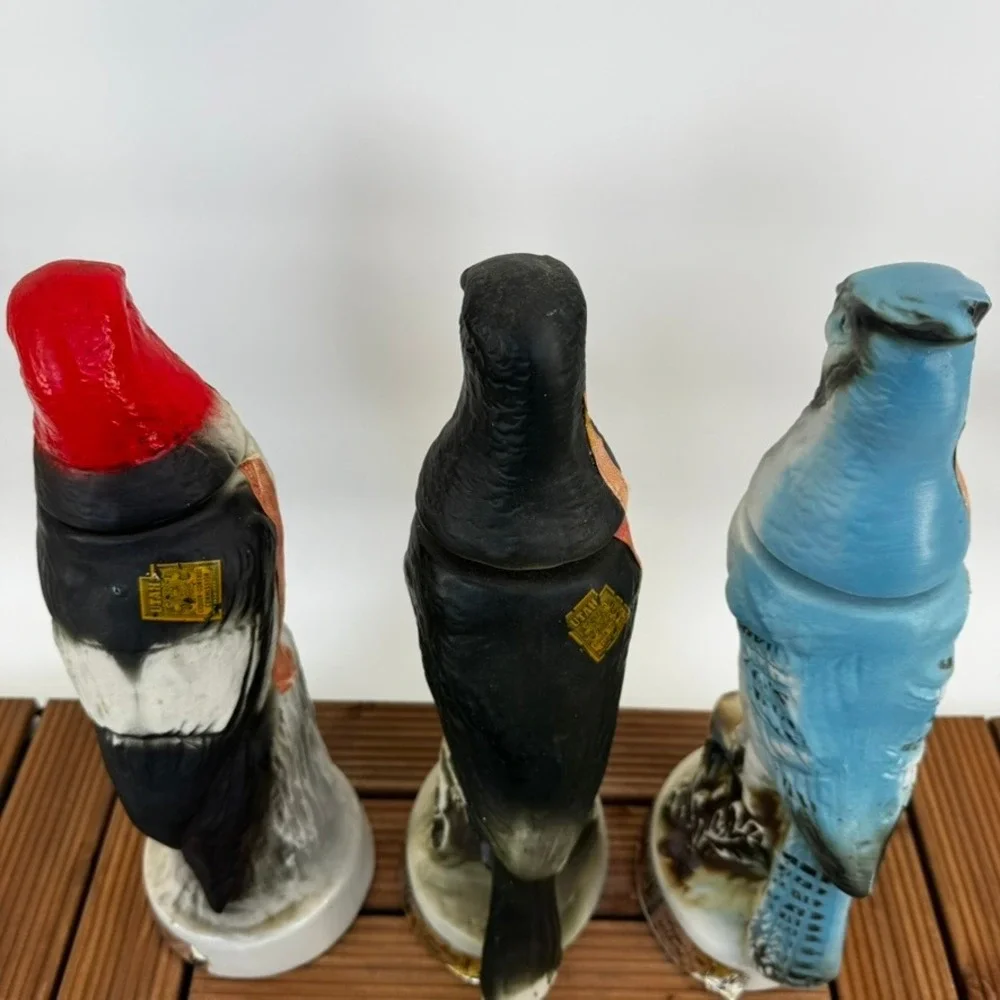 Vtg Jim Beam Set of 3 Ceramic Bird Decanter Bottles Bourbon Whiskey Collectible